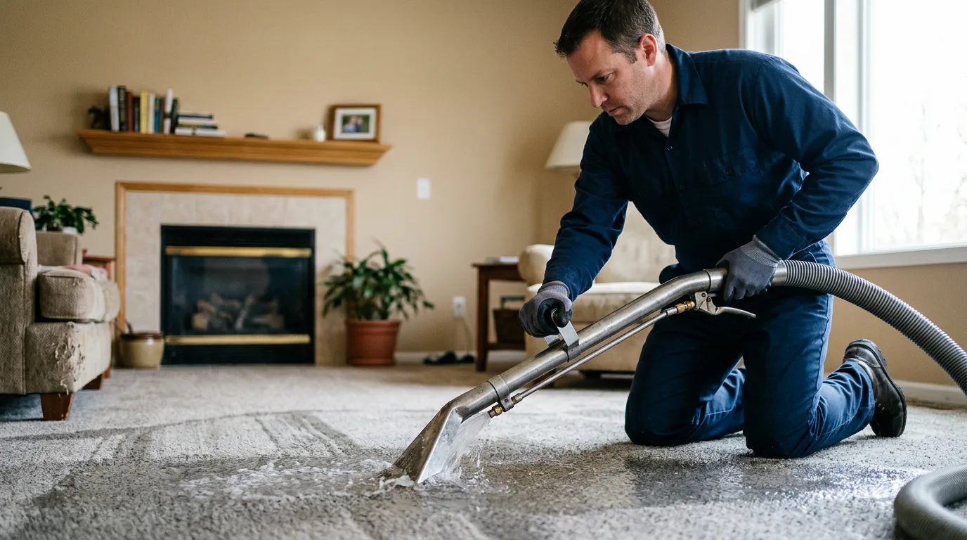Water damage restoration technician working near Saint John, IN